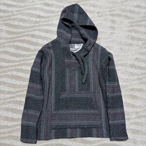 Original Senor Lopez Mens Baja Hoodie Rug Poncho Size Small Gray and Red